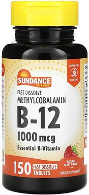 Sundance Vitamins, Fast Dissolve Methylcobalamin, Methylcobalamin, schnell auflösend, natürlicher Beerengeschmack, 1.000...