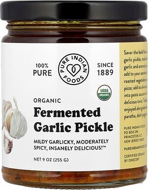 Pure Indian Foods, Organic Fermented Garlic Pickle, fermentierter Bio-Knoblauchgurken, 255 g (9 oz.)
