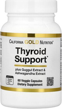 California Gold Nutrition, Thyroid Support with Guggul, Ashwagandha, Bacopa and Green Tea Extracts, Ergänzungsmittel zur...
