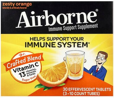 Thumbnail - AirBorne, Immune Support Supplement, Ergänzungsmittel zur Unterstützung des Immunsystems, Orange, 3 Röhrchen je 10 Braus...