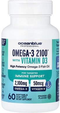 OceanBlue, Professional, Omega-3 2100 mit Vitamin D, hochwirksam, Vanille, 60 Weichkapseln