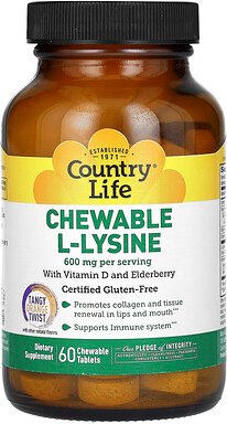 Country Life, Chewable L-Lysine With Vitamin D and Elderberry, L-Lysin-Kautabletten mit Vitamin D und Holunder, „Trangy ...