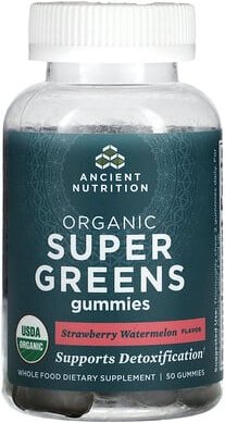 Ancient Nutrition, Organic Super Greens Fruchtgummis, Erdbeere-Wassermelone, 50 Fruchtgummis