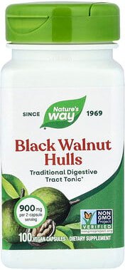 Nature's Way, Black Walnut Hulls, Schwarznussschalen, 100 pflanzliche Kapseln (450 mg pro Kapsel)
