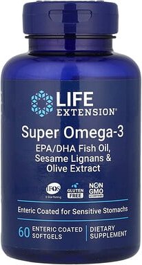 Thumbnail - Life Extension, Super Omega-3 EPA/DHA Fischöl, Sesam-Lignane und Olivenextrakt, 60 magensaftresistente Weichkapseln