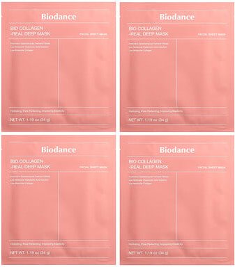 Biodance, Bio Collagen-Real Deep Beauty Mask, Bio-Kollagen-Real Deep Beauty-Maske, 4 Tuchmasken, je 34 g (1,19 oz.).
