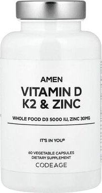 Thumbnail - Codeage, Amen, Vitamin D, K2 & Zinc, Vitamin D, K2 und Zink, 60 pflanzliche Kapseln