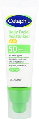 Cetaphil, Daily Facial Moisturizer, tägliche Feuchtigkeitspflege, Sonnenschutz, LSF 50, ohne Duftstoffe, 50 ml (1,7 fl. ...