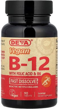 Thumbnail - Deva, Vegan B12 with Folic Acid & B6, veganes Vitamin B12 mit Folsäure und Vitamin B6, schnell auflösend, 90 Tabletten