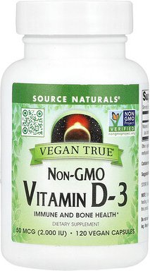 Source Naturals, Vegan True®, Non-GMO Vitamin D-3, GMO-freies Vitamin D3, 50 mcg (2.000 IU), 120 vegane Kapseln