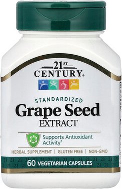 21st Century, Grape Seed Extract, Traubenkernextrakt, standardisiert, 60 pflanzliche Kapseln (50 mg pro Kapsel)