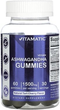 Thumbnail - Vitamatic, Vegan Ashwagandha, Ashwagandha, natürliche Sauerkirsche, 60 Fruchtgummis