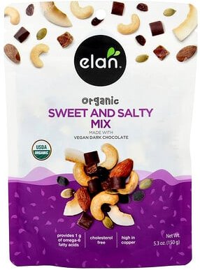 Elan, Organic Sweet and Salty Mix With Dark Chocolate, süße und salzige Bio-Mischung mit dunkler Schokolade, 150 g (5,3 ...