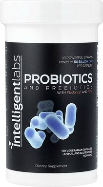 Intelligent Labs, Probiotics and Prebiotics, Probiotika und Präbiotika, 50 Milliarden KBE, 60 pflanzliche Kapseln