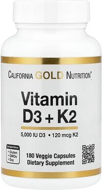 Thumbnail - California Gold Nutrition, Vitamin D3 + K2 as MK-7, Nahrungsergänzungsmittel mit Vitamin D3 und K2 als MK-7, 180 pflanzl...