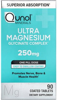 Qunol, Ultra Magnesium Glycinate Complex, Magnesiumglycinat-Komplex, 250 mg, 90 beschichtete Tabletten