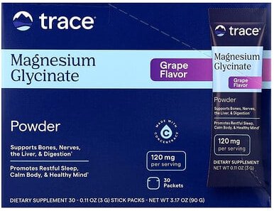 Thumbnail - Trace, Magnesium Glycinate Powder, Magnesiumglycinatpulver, Traube, 30 Päckchen, je 3 g (0,11 oz.).