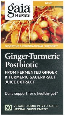 Gaia Herbs, Ginger-Kurkuma Postbiotic, postbiotisches Ingwer-Kurkuma, 60 vegane, flüssige Phyto-Kapseln (0,6 g pro Kapse...