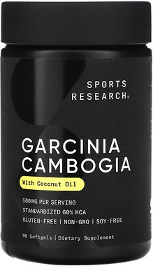Sports Research, Garcinia Cambogia with Coconut Oil, Malabar-Tamarinde mit Kokosnussöl, 500 mg, 90 Weichkapseln