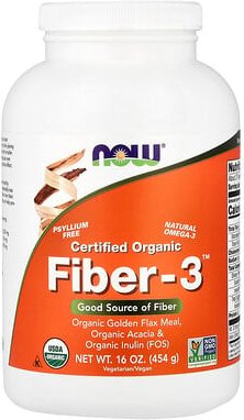 NOW Foods, Certified Organic Fiber-3™, Bio-Faser-3™, 454 g (16 oz.)