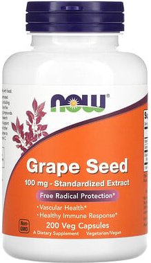 Thumbnail - NOW Foods, Grape Seed, Traubenkern, standardisiertes Extrakt, 100 mg, 200 vegetarische Kapseln