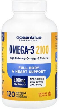 Thumbnail - OceanBlue, Professional, Omega-3 2100®, hohe Wirksamkeit, Orange, 120 Weichkapseln (1.050 mg pro Weichkapsel)