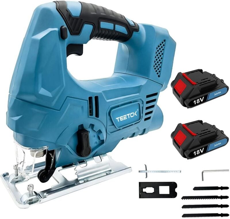 Akku-Stichsäge,mit 2 x 3000 mAh Akku und Ladegerät, Stichsäge Elektro Mini 18 V mit 4 Sägeblättern zum Entfernen von Far...