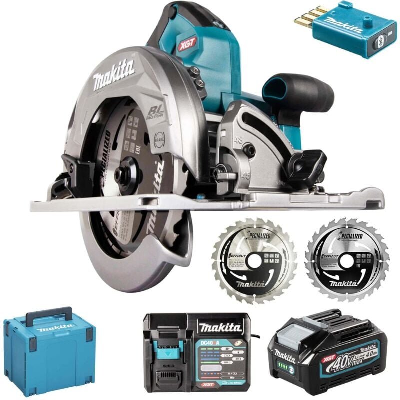 Makita - Kreissäge 40V xgt Ø190 mm Bluetooth mit 2 Batterien 40V 4.0Ah - Ladegerät - MakPack - HS004GM202