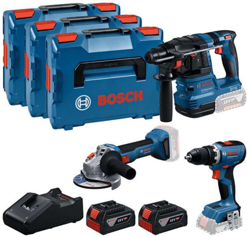 Bosch Professional Bosch Profi Set 18V: Akku-Bohrschrauber GSR 18V-65 + Akku Bohrhammer GBH 18V-22 + Akku-Winkelschleife...