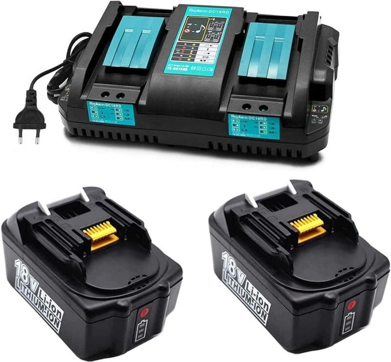 Powerwings - 2x Akkus 18V 5,0Ah Ersatzakku für Makita BL1850B mit DC18RD Schnellladegerät für Makita 18Volt Li-ion Akku ...
