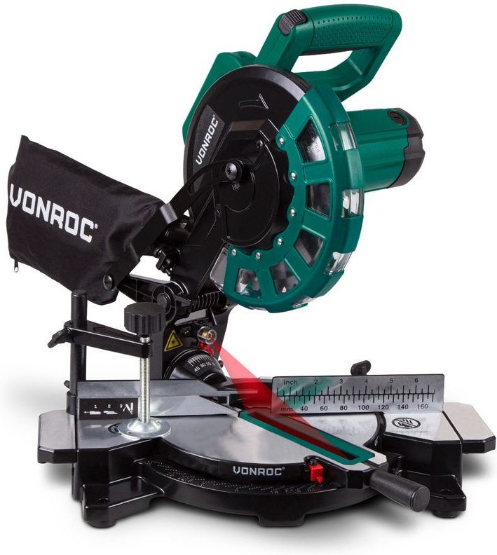 Vonroc - Kappsäge - Gehrungssäge 1700W - ø 216mm 40 Zahn-Sägeblatt - mit Laser