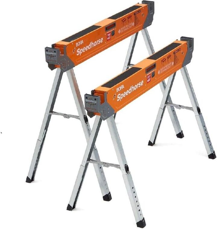 PM-4500 portabler Sägebock Speedhorse, höhenverstellbarer Tischständer mit klappbaren Beinen und Metallplatte, 800 Kg, 2...