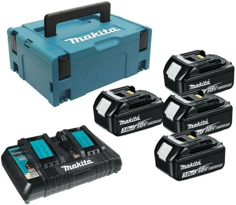 Makita - Set von 4 Batterien und Ladegerät in Box Makpac BL1830b und DC18rd