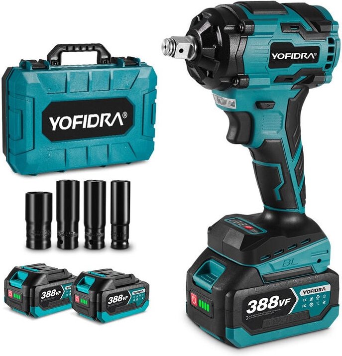 Onevan - 1000 n.m Schlagschrauber 18v bürstenlos 1/2 Zoll mit 2 Batterie +4 Zubehör+ Werkzeugkästen