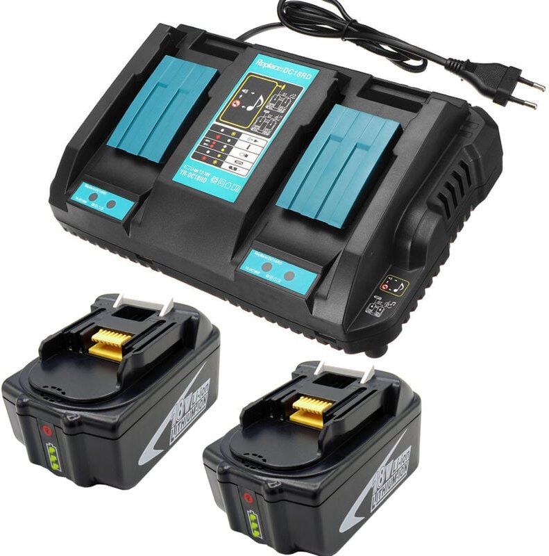 Powerwings - 2 Stück 5,0Ah BL1850B Akku mit DC18RD Ladegerät Kompatibel mit Makita 18V Akku BL1850 BL1860 BL1860B BL1840...