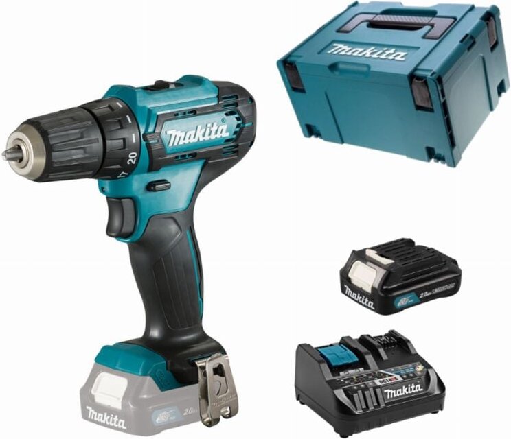 12 v cxt Li-Ion Bohrschrauber ø 10 mm Makita DF333DZJ + Akku BL1021B 12V 2Ah + Ladegerät DC18RE 12V/18V