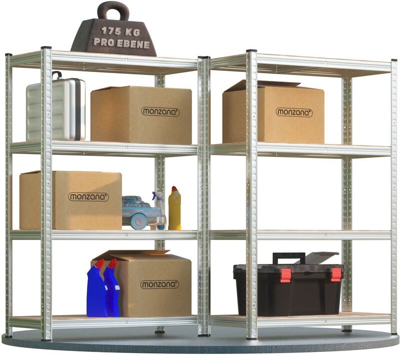 Schwerlastregal 2er-Set 160x90x40cm 1400kg 4 MDF-Platten Regal Lagerregal Kellerregal Steckregal Werkstattregal - Monzan...