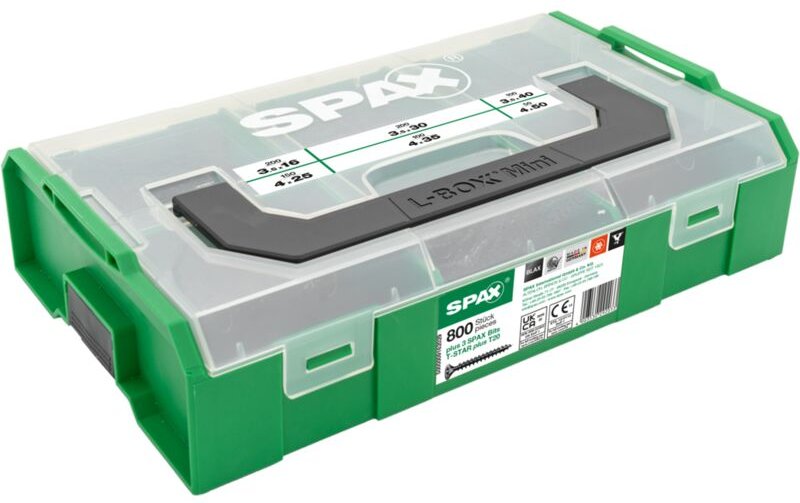 Spax - Senkkopfschrauben - schwarze Holzschrauben inklusive 3 Bits TX20 - Set T-Star plus mit Montagekoffer L-Boxx Mini ...