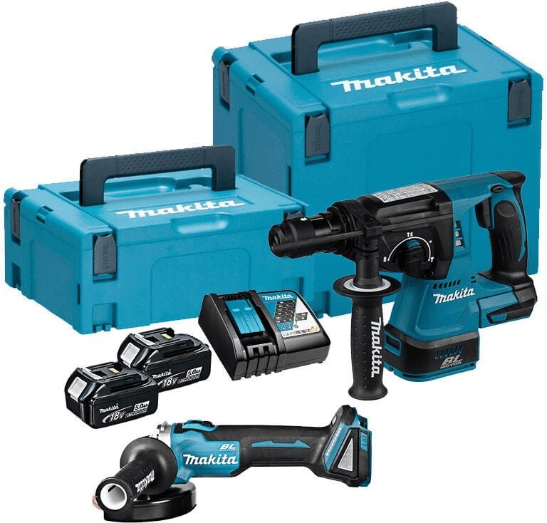 Makita - Kit DLX2125TJ1 (DGA504 + DHR243 + 2 x 5,0 Ah + DC18RC + makpac 3 + makpac 4)