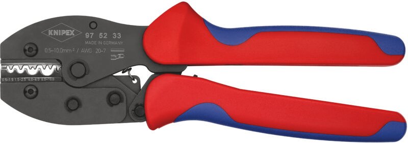 Knipex - PreciForce 97 52 33 Crimpzange Unisolierte Rohrkabelschuhe, Unisolierte Quetschkabelschuhe,