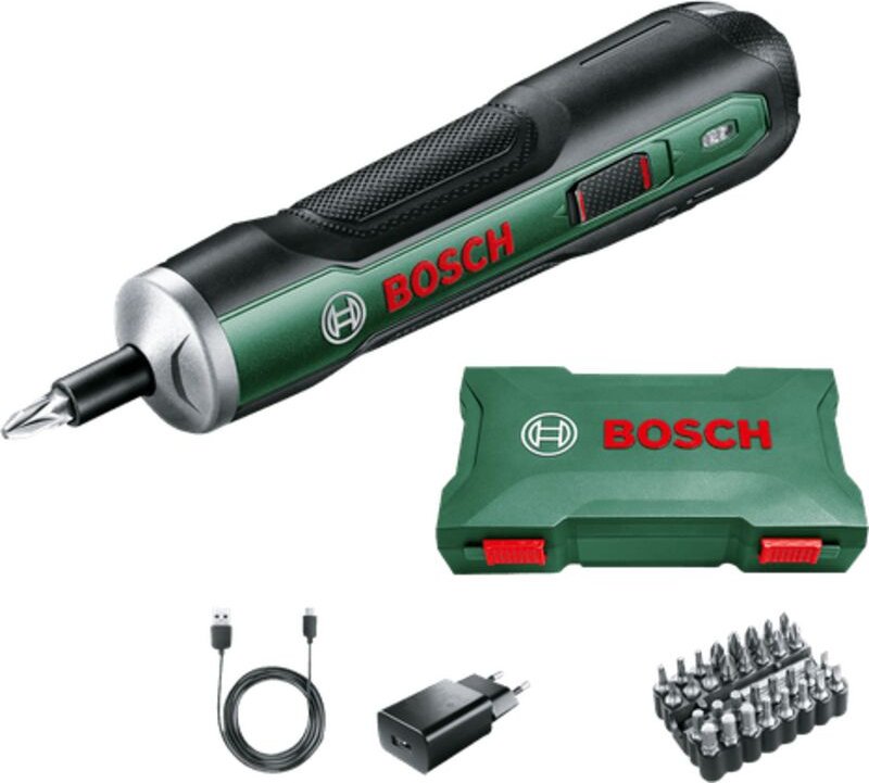 Bosch Akkuschrauber PushDrive (integrierter Akku, 3,6 Volt, 32tlg. Bit-Set)