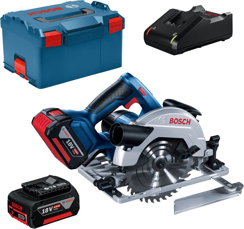 Bosch Akku-Kreissäge gks 18V-57 g mit 2x 4.0Ah Akkus, Lader gal 18V-40 in l-boxx