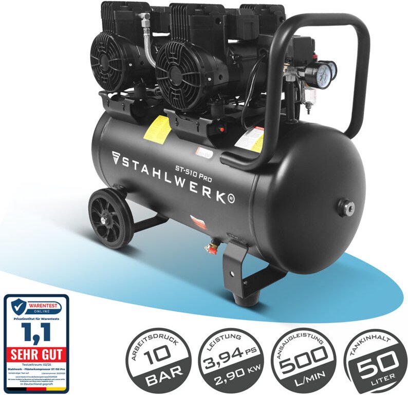 STAHLWERK Kompressor 10 bar 50 L 3,94 PS 2,9 kW 500 l/min Druckluftkompressor