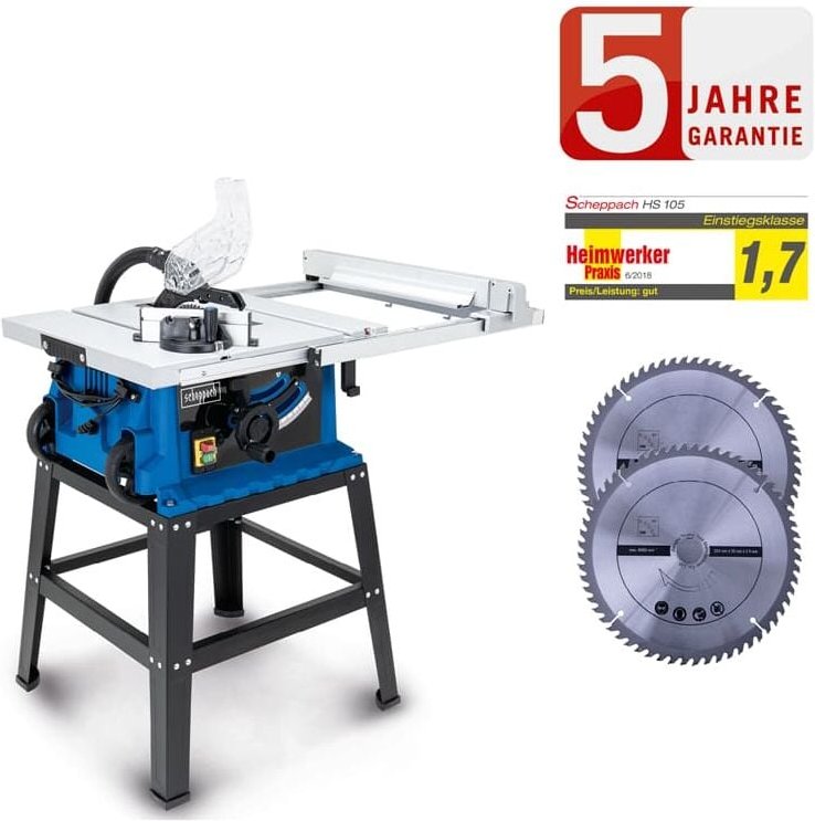 Scheppach Tischkreissäge HS105 2000W Schnitthöhe 75mm +Untergestell, 2.Sägeblatt
