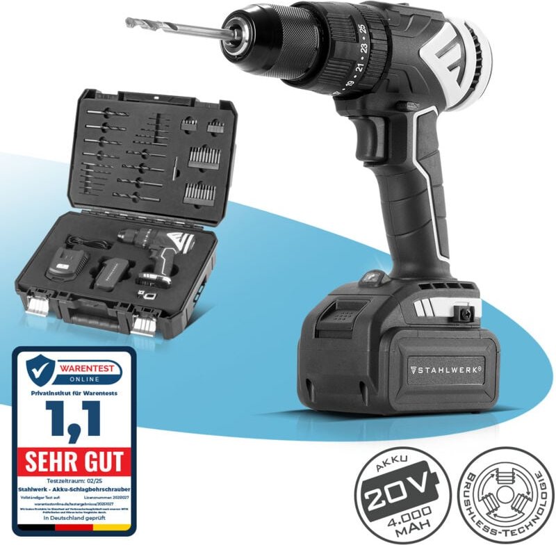 Akku-Schlagbohrschrauber ASB-20 st Brushless mit 1 x 4 Ah Akku - Stahlwerk