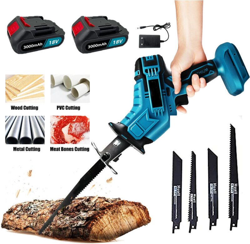 Teetok - Säbelsäge, kabellose Holzbearbeitungssägen, elektrische Holzschneider-Handsäge + 4 Klingen + 2 x 3,0 a Akku + L...