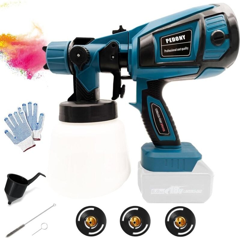 Mawiron - Akku-Farbspritzgerät Pfingstrose hvlp Farbspritzgerät mit 3-Düsen, 900ml Behälter, zum Sprühen von Wänden, Dec...