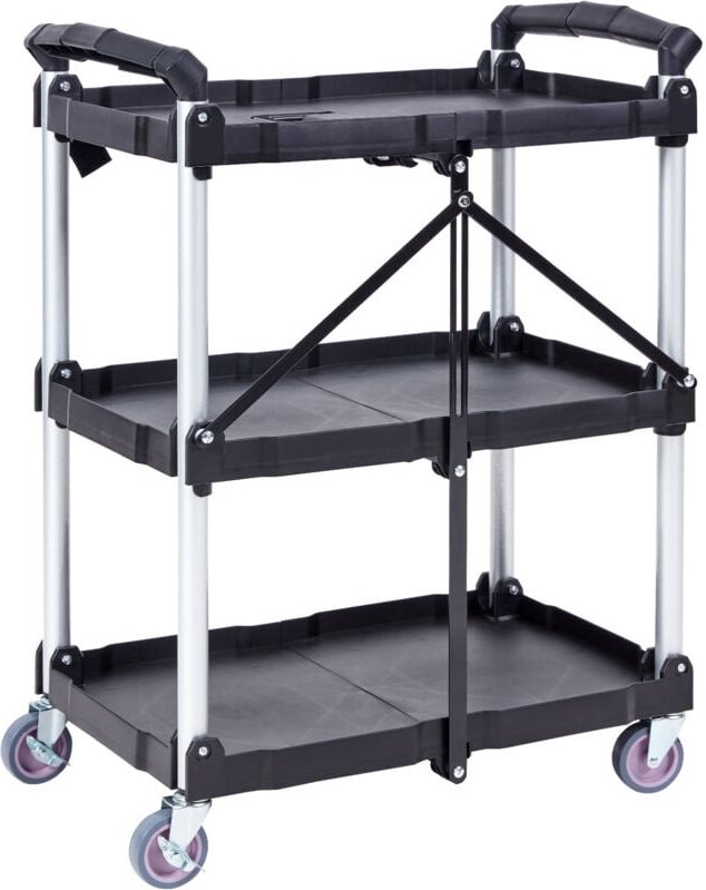 Mophorn - faltbarer Allzweckwagen mit 3 Ablagen, 74 kg schwerer, robuster Rollwagen aus Kunststoff mit feststellbaren Rä...