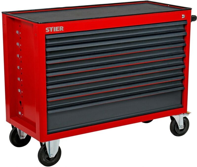 Werkstattwagen xxl, leer, extra breit, 7 Schubladen für mehr Stauraum in der Werkstatt, in Rot, Werkzeugwagen leer, auf ...