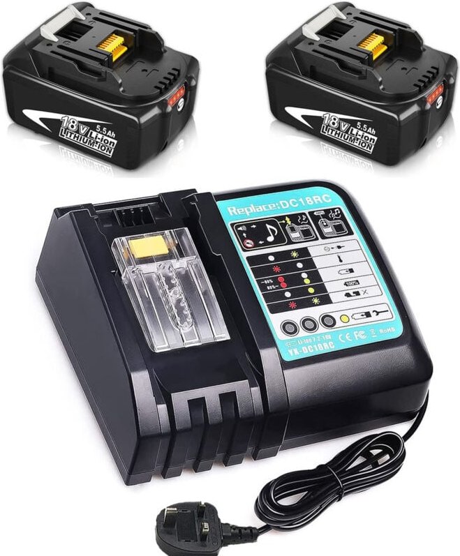 2x 5,5Ah Li-Ion Akku,mit Schnellladegerät DC18RC/DC18RA/DC18SD kompatibel mit Makita 14,4V-18V Li-Ion Schiebeakkus, Ersa...